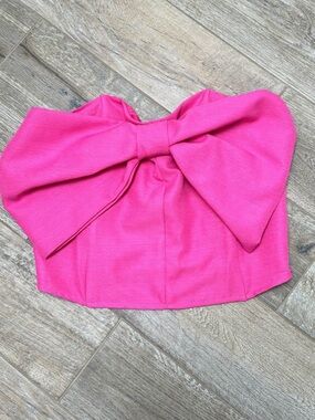 NEW Pink Lily Strapless Bow Front Crop Top - Hot Pink